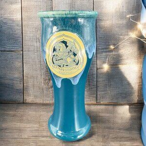 Vintage Renaissance Festival Teal Green Drip Glaze Tall Goblet Pottery Mug Cup